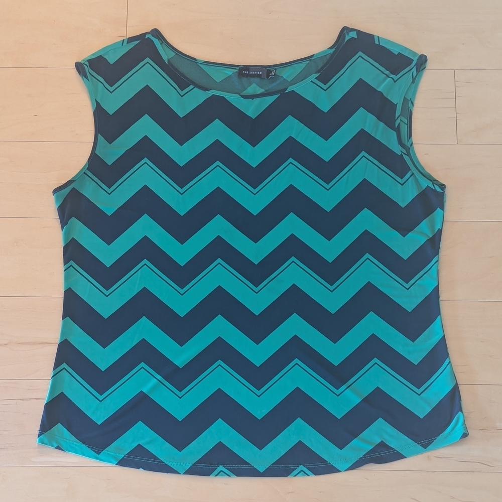 The Limited Chevron Sleeveless Blouse XL Green Navy Flowy Tank Top
